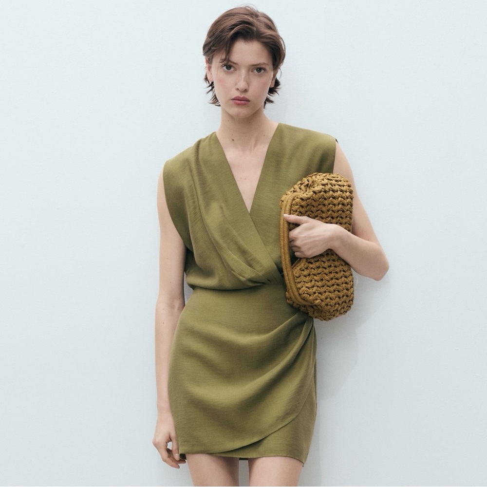 🆕 MNG | Mango Lyocell Draped Wrap Dress